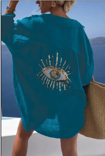 Women's Outdoor Beach Shirt Casual Sequin Beaded Shirt