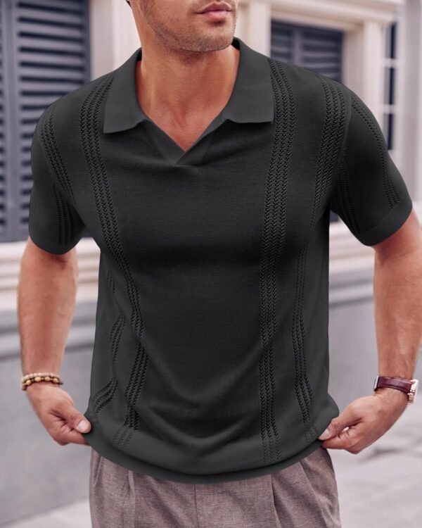European And American Fashion Men's Knitted Polo Shirt Short Sleeve V-neck Hollow - Image 10