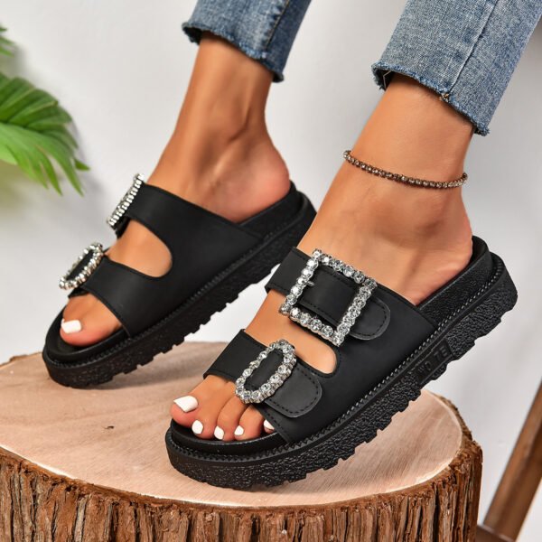 Fashion Rhinestone Belt Buckle Platform Sandals - Image 4