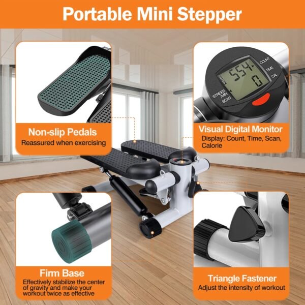 Exercise Stepper For Women Mini Fitness Stepper With 2 Resistance Bands LCD Monitor Max 330.7LBS Load Stair Stepper Quiet Stepper - Image 9
