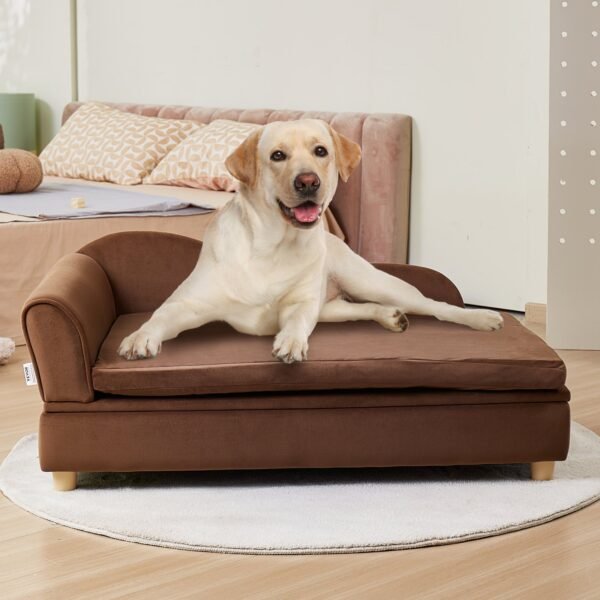 VEVOR Pet Sofa, Dog Couch For Large-Sized Dogs And Cats, Soft Velvety Dog Sofa Bed, 110 Lbs Loading Cat Sofa, Dark Brown - Image 2