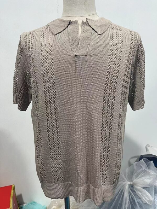 European And American Fashion Men's Knitted Polo Shirt Short Sleeve V-neck Hollow - Image 3