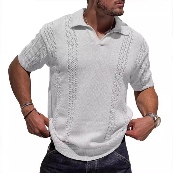 European And American Fashion Men's Knitted Polo Shirt Short Sleeve V-neck Hollow - Image 6