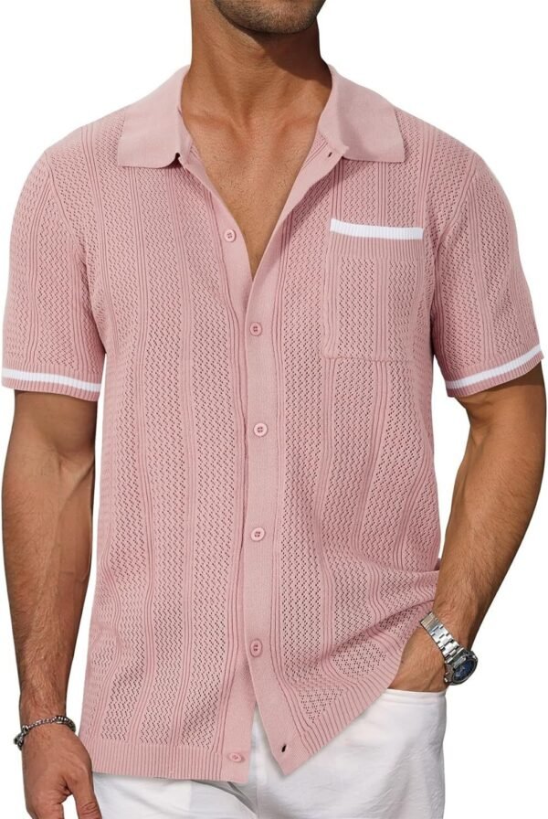 Short-sleeved Shirt Pocket Hollow Breathable Cool Summer Men's Casual Jacket Cardigan - Image 2
