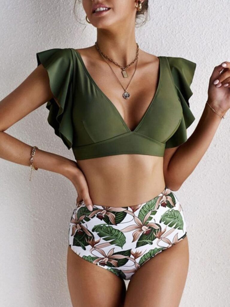 Runova Ruffled Printed V-Neck Two-Piece Swim Set