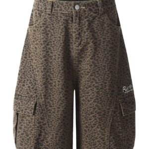 StellarWear Men's Leopard Print Cargo Denim Shorts