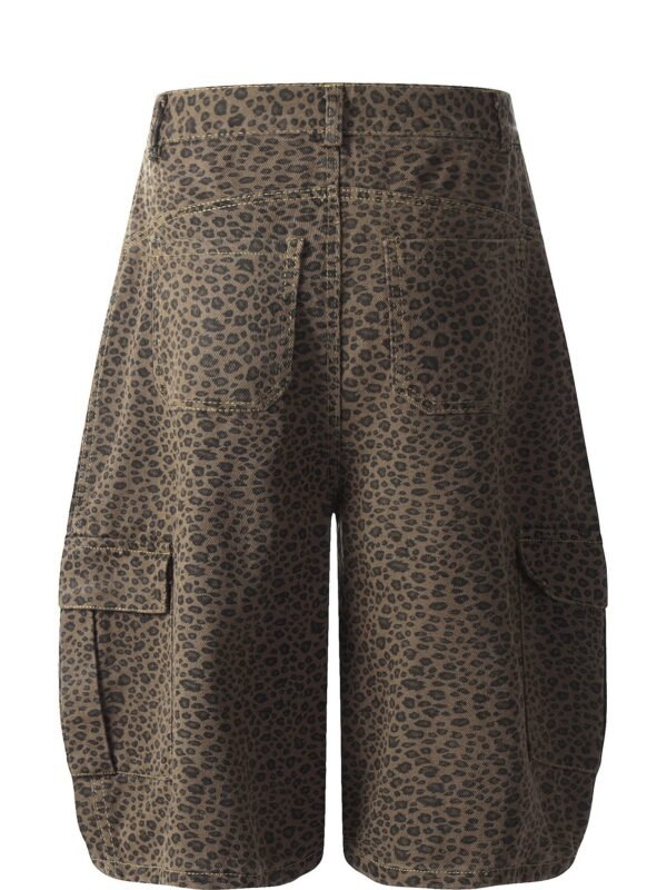 StellarWear Men's Leopard Print Cargo Denim Shorts - Image 3