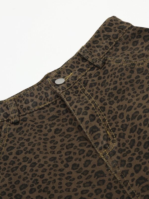 StellarWear Men's Leopard Print Cargo Denim Shorts - Image 6
