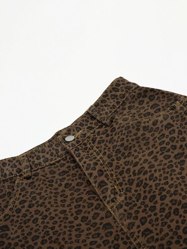 StellarWear Men's Leopard Print Cargo Denim Shorts - Image 8