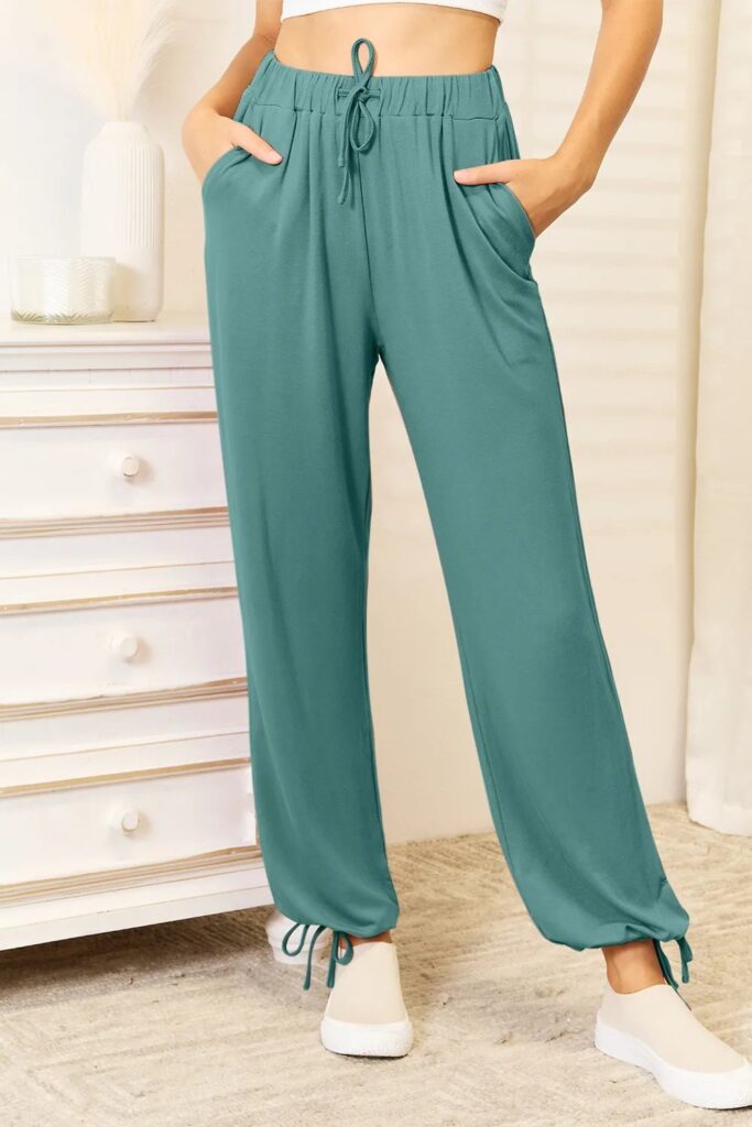 Basic Bae Full Size soft Rayon Drawstring Waist paints and pocket