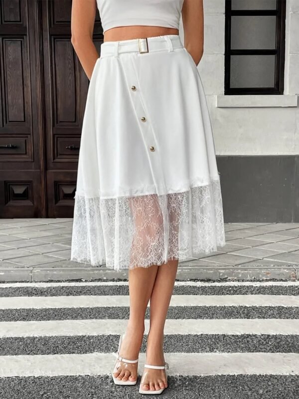 Perfee Lace Hem Detail Midi Skirt - Image 2