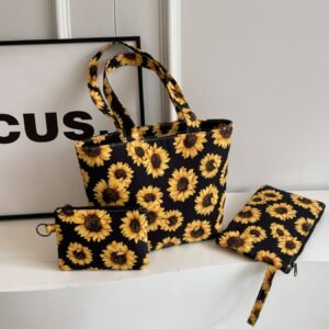 Yeppi Sunflower Print 3-Piece Canvas Bag Set