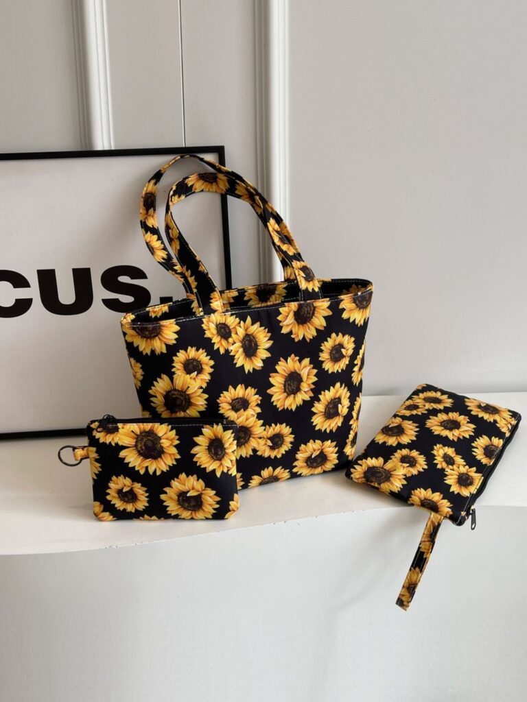 Yeppi Sunflower Print 3-Piece Canvas Bag Set