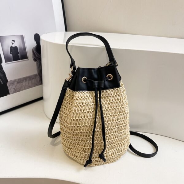 Yeppi Straw Woven Crossbody Bag with Black Drawstring - Image 4