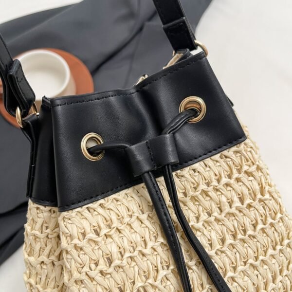 Yeppi Straw Woven Crossbody Bag with Black Drawstring - Image 5