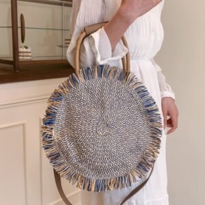 Yeppi Round Woven Straw Tassel Handbag