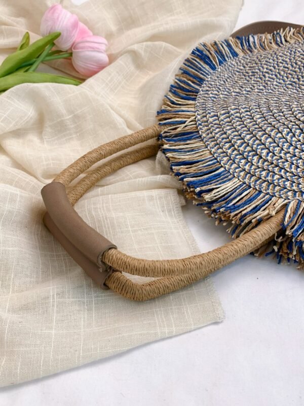 Yeppi Round Woven Straw Tassel Handbag - Image 4