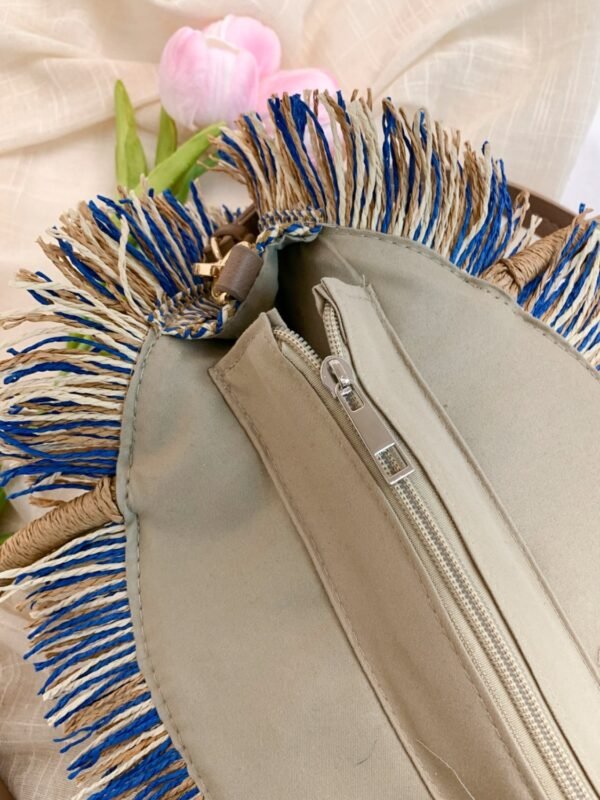 Yeppi Round Woven Straw Tassel Handbag - Image 3