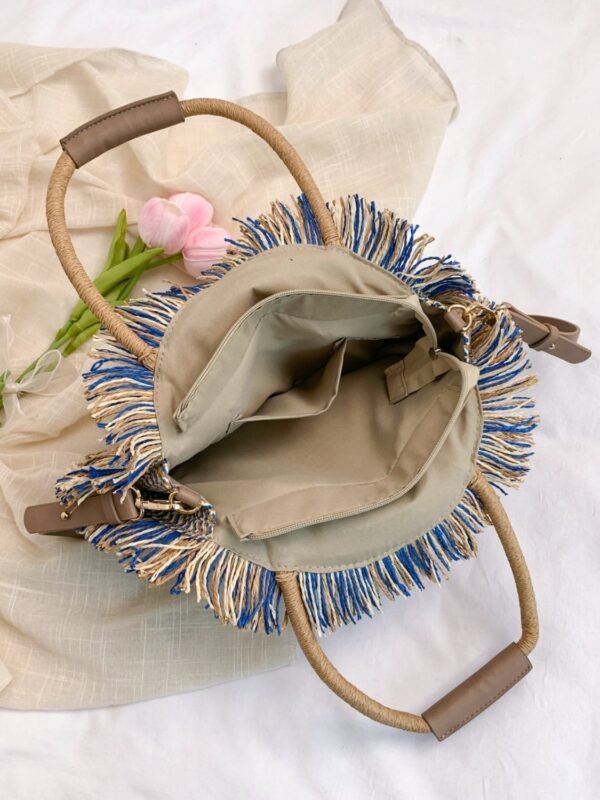 Yeppi Round Woven Straw Tassel Handbag - Image 2