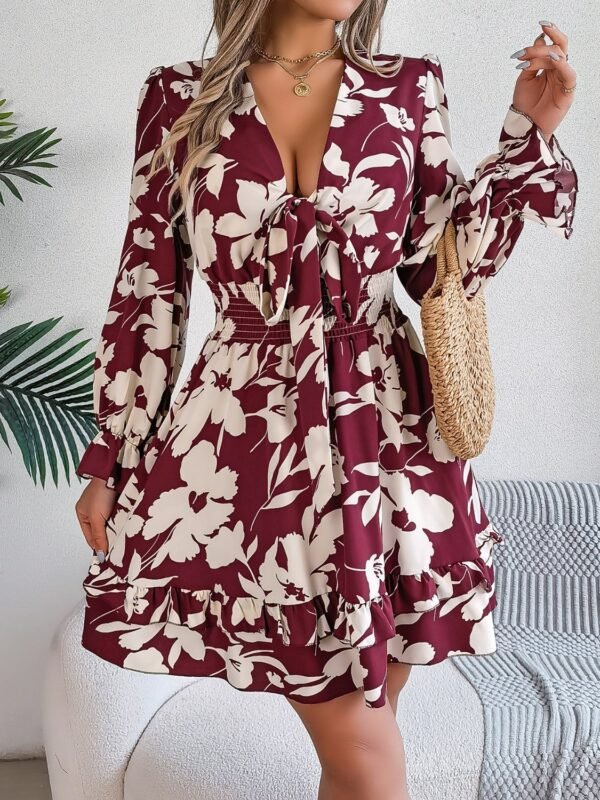 Bold & Beyond Tied Ruffled Printed Long Sleeve Dress - Image 3