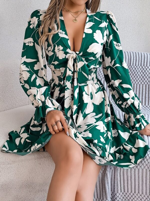 Bold & Beyond Tied Ruffled Printed Long Sleeve Dress - Image 5