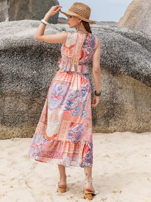 Rusttydustty Printed V-Neck Top and Midi Skirt Set - Image 2