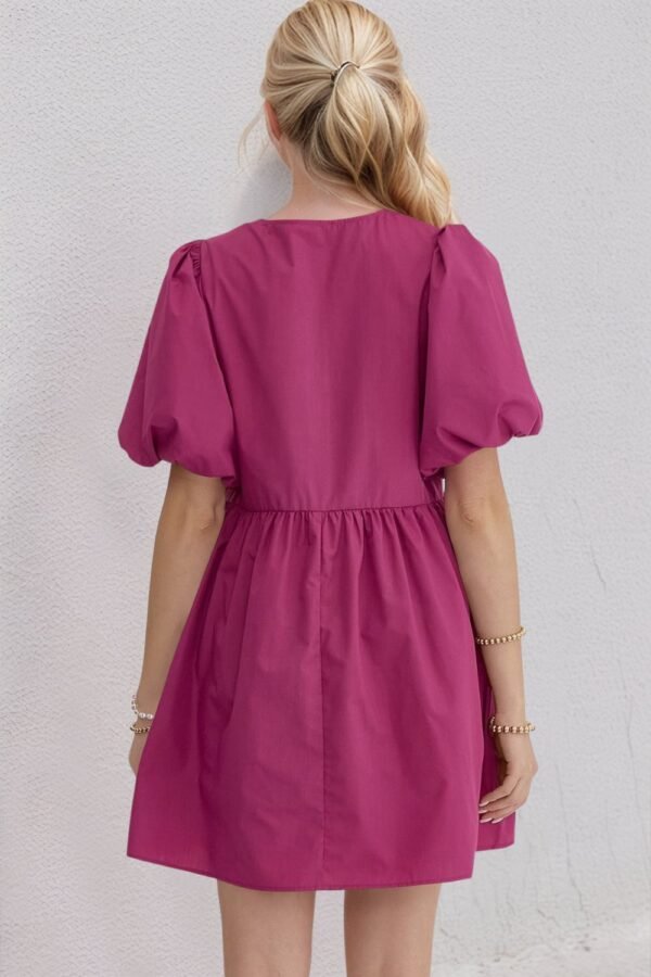 Oh Oh Bow Ruched Puff Sleeve Mini Dress - Image 2