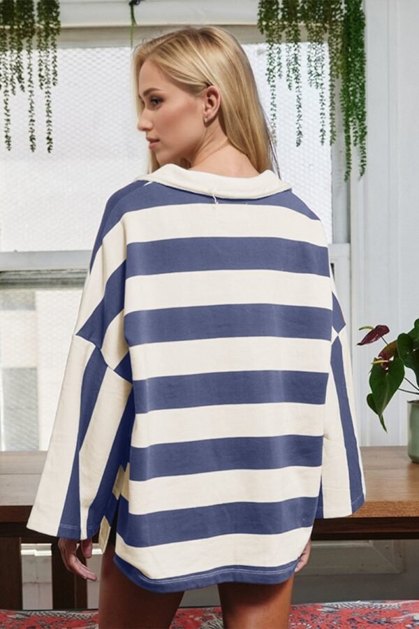 Oh Oh Striped Johnny Collar Long Sleeve T-Shirt - Image 2