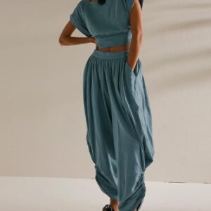 Obligated Round Neck Top and Wide Leg Pants Set