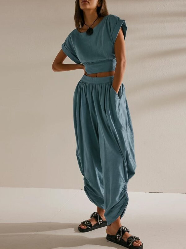 Obligated Round Neck Top and Wide Leg Pants Set