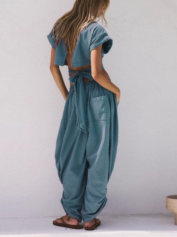 Obligated Round Neck Top and Wide Leg Pants Set - Image 4