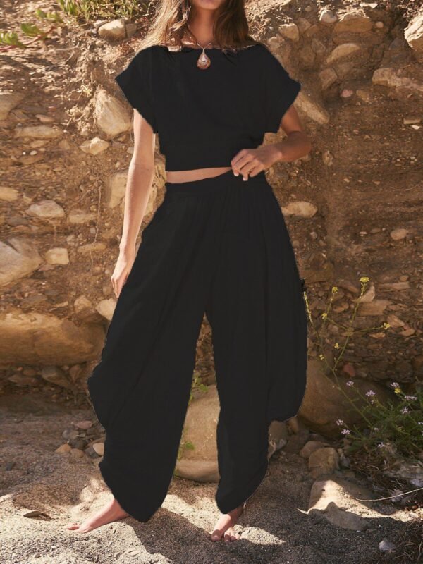Obligated Round Neck Top and Wide Leg Pants Set - Image 7
