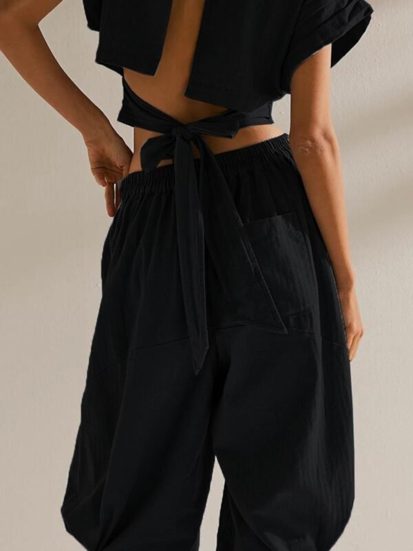 Obligated Round Neck Top and Wide Leg Pants Set - Image 2