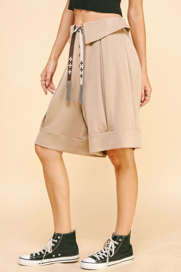 Davi & Dani Fold Over Waist Band Strap Detail Short - Image 8