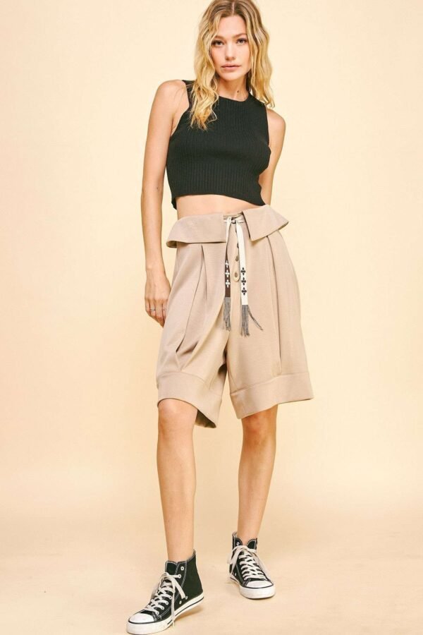 Davi & Dani Fold Over Waist Band Strap Detail Short - Image 5