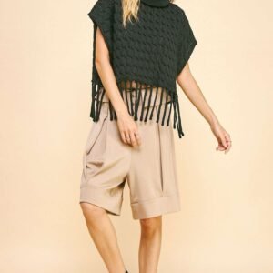 Davi & Dani Fold Over Waist Band Strap Detail Short