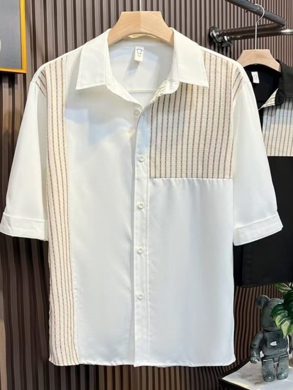Vivid Style Men's Plus Size Knit Panel Short Sleeve Shirt