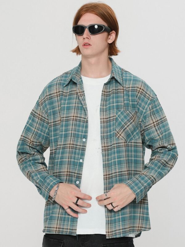 Sleek Edge Men's Plaid Button Down Long Sleeve Shirt - Image 4