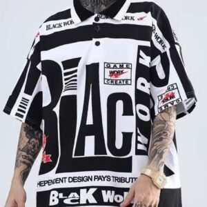 Vivid Style Men's Plus Size Letter Print Half Sleeve Polo Shirt