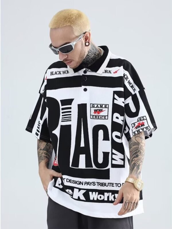 Vivid Style Men's Plus Size Letter Print Half Sleeve Polo Shirt - Image 3