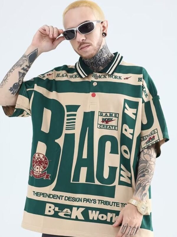 Vivid Style Men's Plus Size Letter Print Half Sleeve Polo Shirt - Image 5