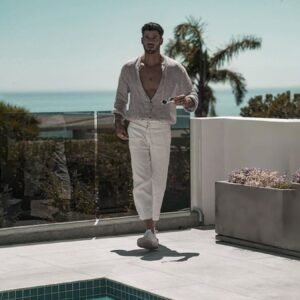 BreezeWear Men's Full Size Casual Linen Button Down Shirt Plus Size