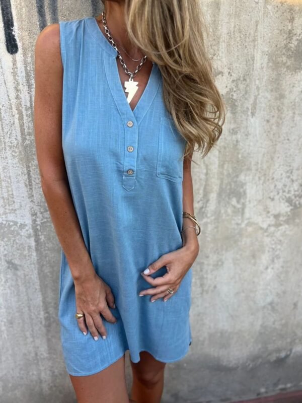 Full Size Notched Sleeveless Mini Dress Plus Size - Image 7