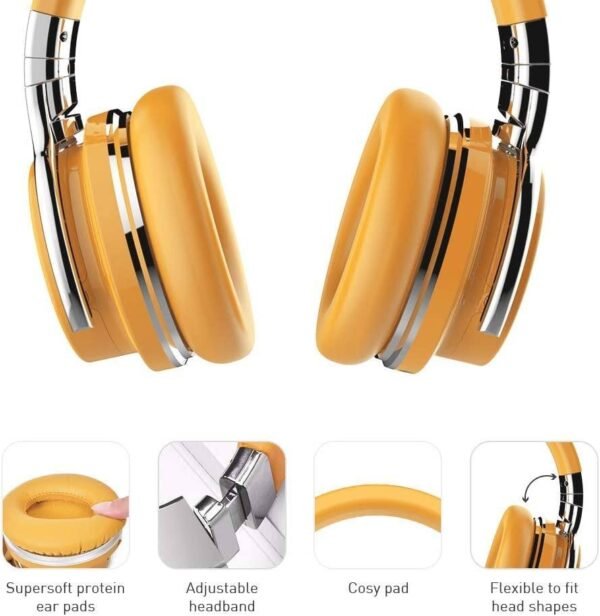 E7 Active Noise Cancelling Bluetooth Over-ear Headphones, Yellow - Image 4