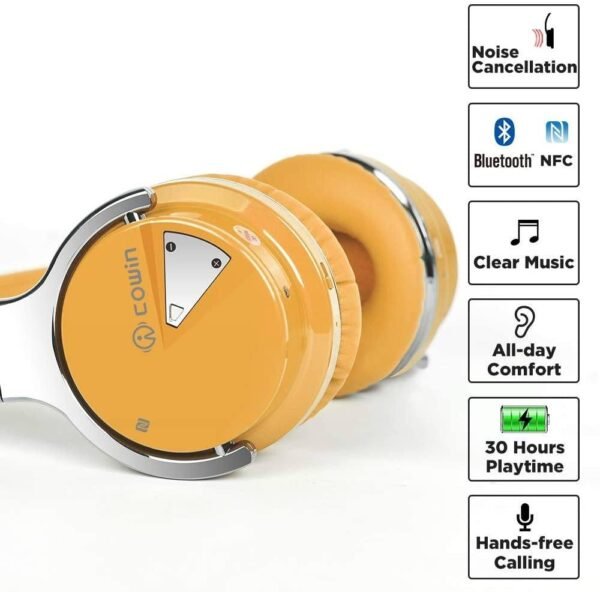 E7 Active Noise Cancelling Bluetooth Over-ear Headphones, Yellow - Image 3