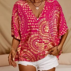 MeadowGlow Printed V-Neck Half Sleeve Top