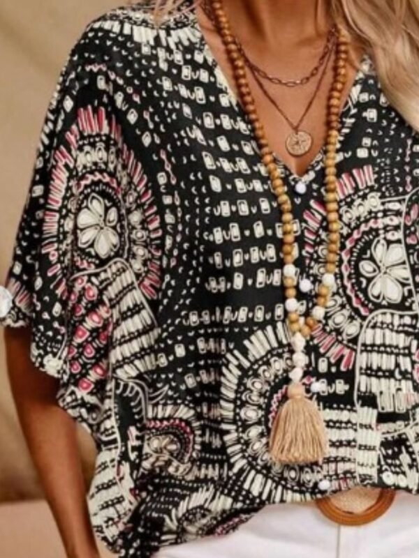 MeadowGlow Printed V-Neck Half Sleeve Top - Image 7