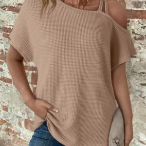 Ash Memory Asymmetrical Neck Short Sleeve T-Shirt