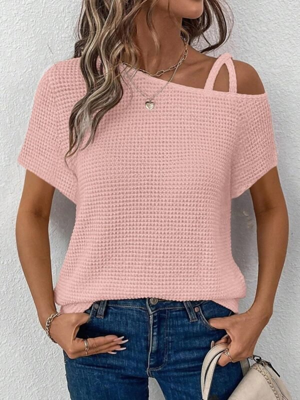 Ash Memory Asymmetrical Neck Short Sleeve T-Shirt - Image 12