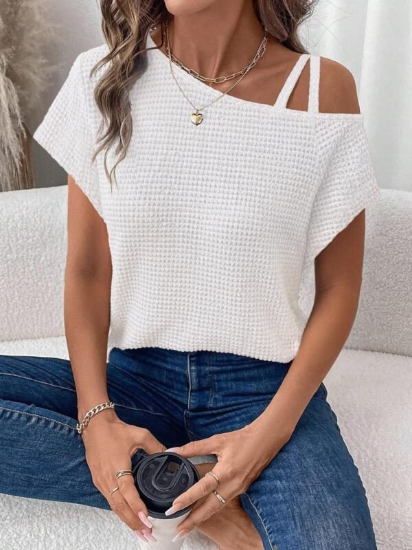 Ash Memory Asymmetrical Neck Short Sleeve T-Shirt - Image 10